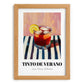Tinto De Verano – on Striped Tablecloth, Spanish Cocktail Poster, set in oak frame