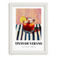 Tinto De Verano – on Striped Tablecloth, Spanish Cocktail Poster, placed in minimal white frame