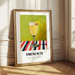 French 75 – on Striped Tablecloth, French Cocktail Still Life