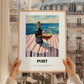 Port – Portuguese Seaside Café Scene, Portuguese Dessert Wine Illustration, styled in a charming Paris street view