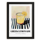 Greek Lemonade – on Striped Tablecloth, Greek Lemonade Still Life, in sleek black frame