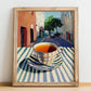 Earl Grey – English Urban Café Scene, English Tea Illustration, no-text version framed in wood