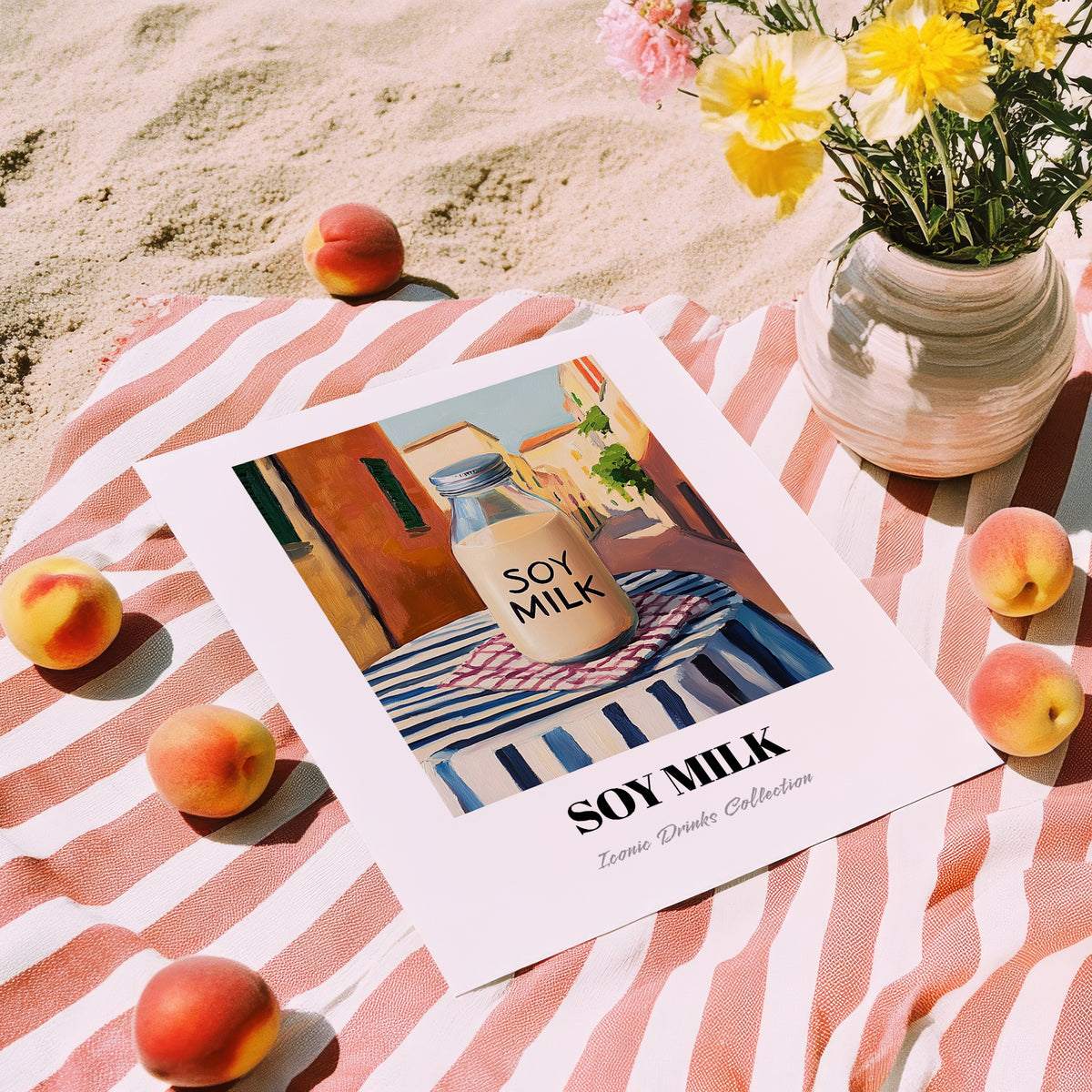 Soy Milk – Chinese Outdoor Café Scene, Chinese Spirit Wall Art, unframed on coastal sand