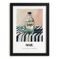 Soju – on Striped Tablecloth, Korean Spirit Painting, in sleek black frame