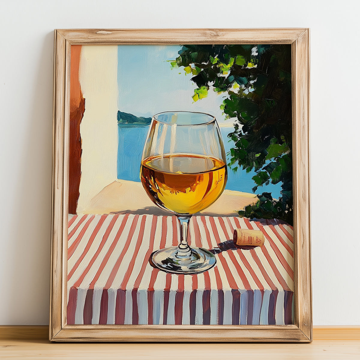 Tokaji Aszú – Hungarian Street Café Scene, Hungarian Wine Wall Decor, no-text version framed in wood