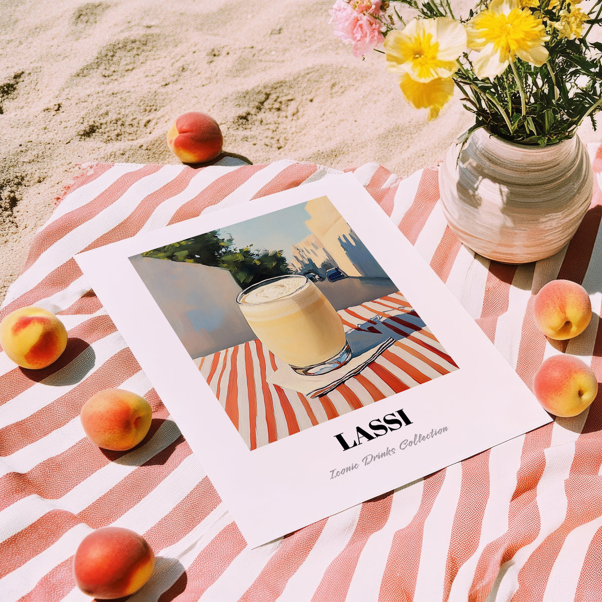 Lassi – Pakistani Street Café Scene, Pakistani Tea Illustration, unframed on coastal sand