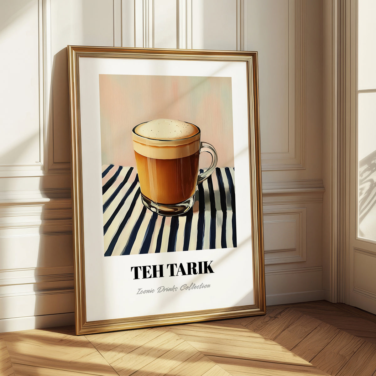 Teh Tarik – on Striped Tablecloth, Malaysian Tea Painting