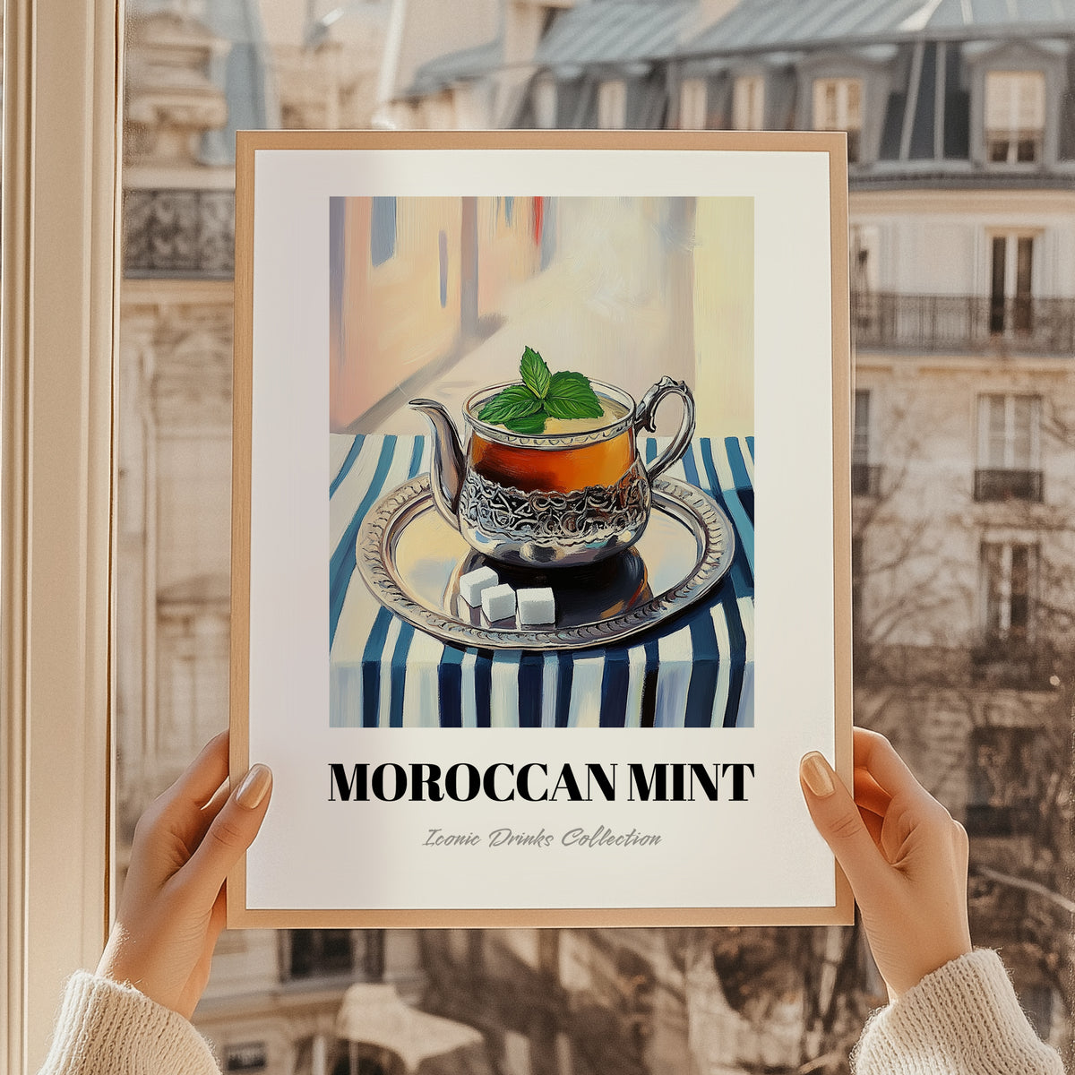 Moroccan Mint Tea – Moroccan Street Café Scene, Moroccan Spirit Still Life, styled in a charming Paris street view