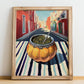 Maté – Uruguayan Street Café Scene, Uruguayan Beverage Poster, no-text version framed in wood