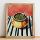 Maté – on Striped Tablecloth, Uruguayan Cocktail Painting, no-text version framed in wood
