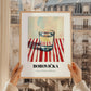 Borovička – on Striped Tablecloth, Slovak Beverage Poster, styled in a charming Paris street view