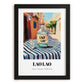Lao Lao – Laos Urban Café Scene, Laos Wine Illustration, in sleek black frame