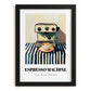 Espresso Machine – on Striped Tablecloth, Kitchen Utensils Wall Decor, in sleek black frame