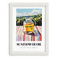Sunflower Oil – Italian Hillside Café View, Ingredients Corner Painting, placed in minimal white frame