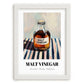 Malt Vinegar – on Striped Tablecloth, Food Stash Still Life, placed in minimal white frame