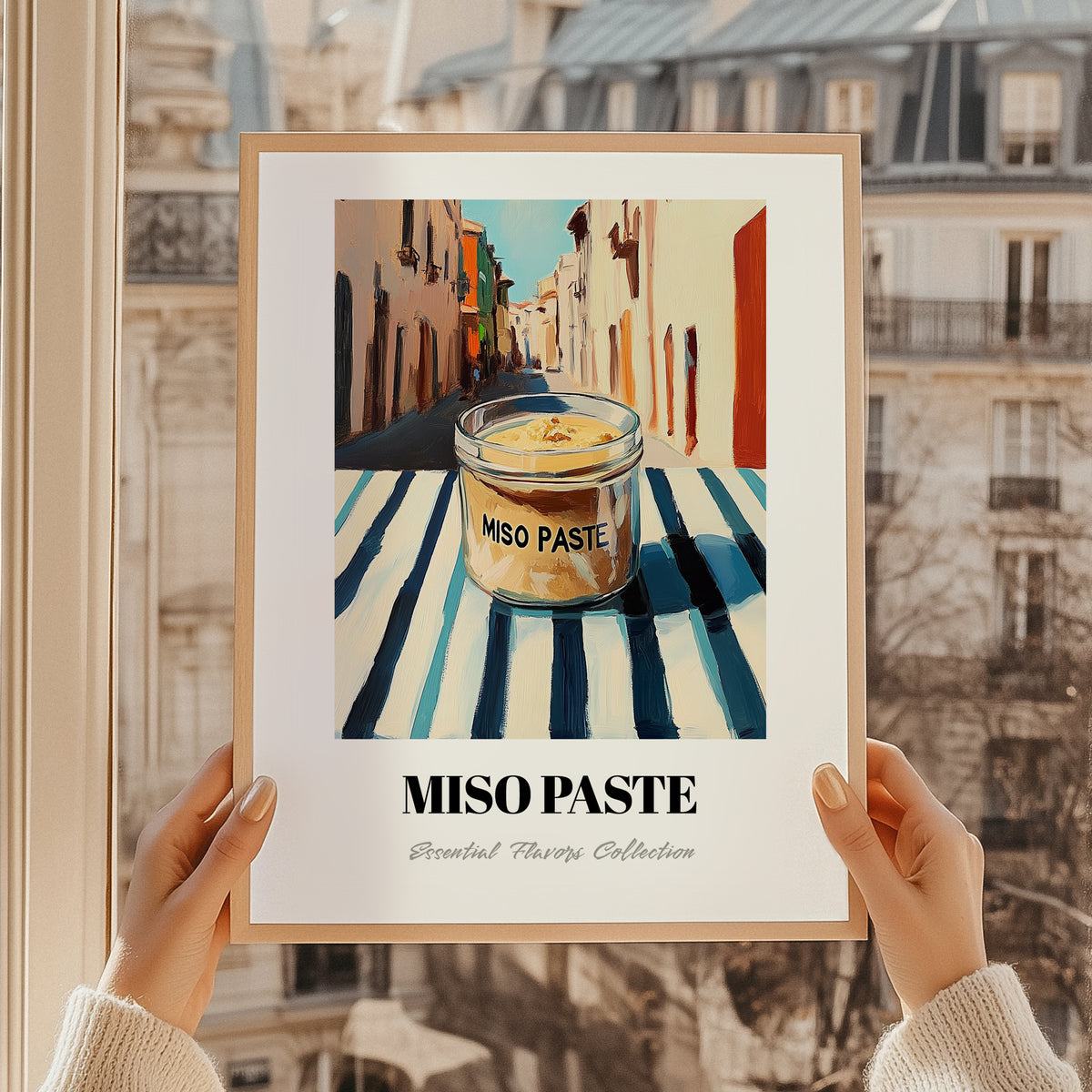 Miso Paste – Italian Street Café Scene, Dry Goods Painting, styled in a charming Paris street view