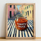 Tomato Sauce – Italian Street Café Scene, Grocery Wall Illustration, no-text version framed in wood
