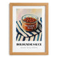 Bolognese Sauce – on Striped Tablecloth, Pantry Illustration, set in oak frame