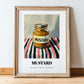 Mustard – on Striped Tablecloth, Bbq Wall Art, in wooden frame leaning on the floor