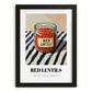 Red Lentils – on Striped Tablecloth, Pantry Painting, in sleek black frame