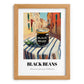 Black Beans – Italian Outdoor Café Scene, Grocery Illustration, set in oak frame