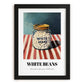 White Beans – on Striped Tablecloth, Grocery Painting, in sleek black frame