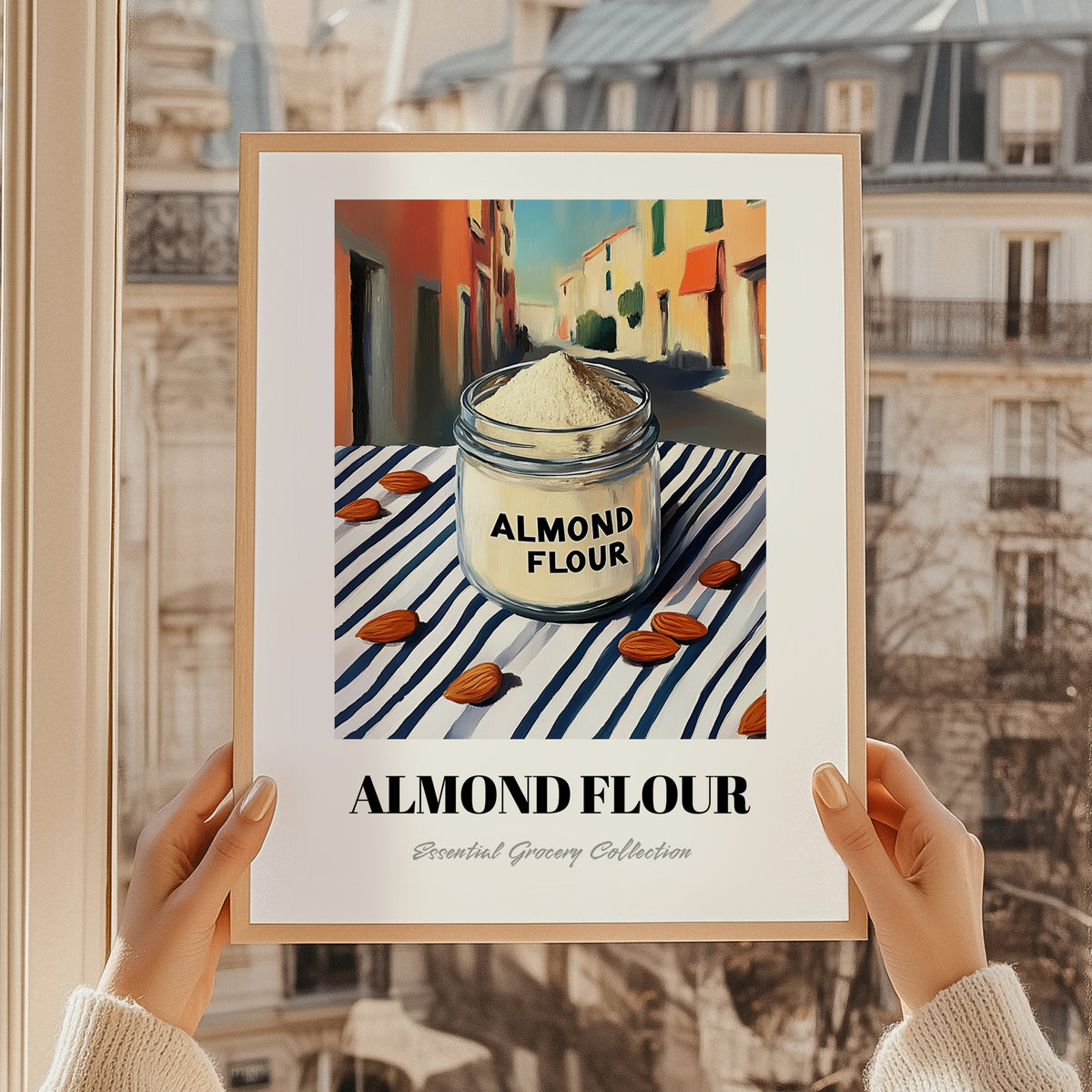 Almond Flour – Italian Urban Café Scene, Dough Wall Art, styled in a charming Paris street view