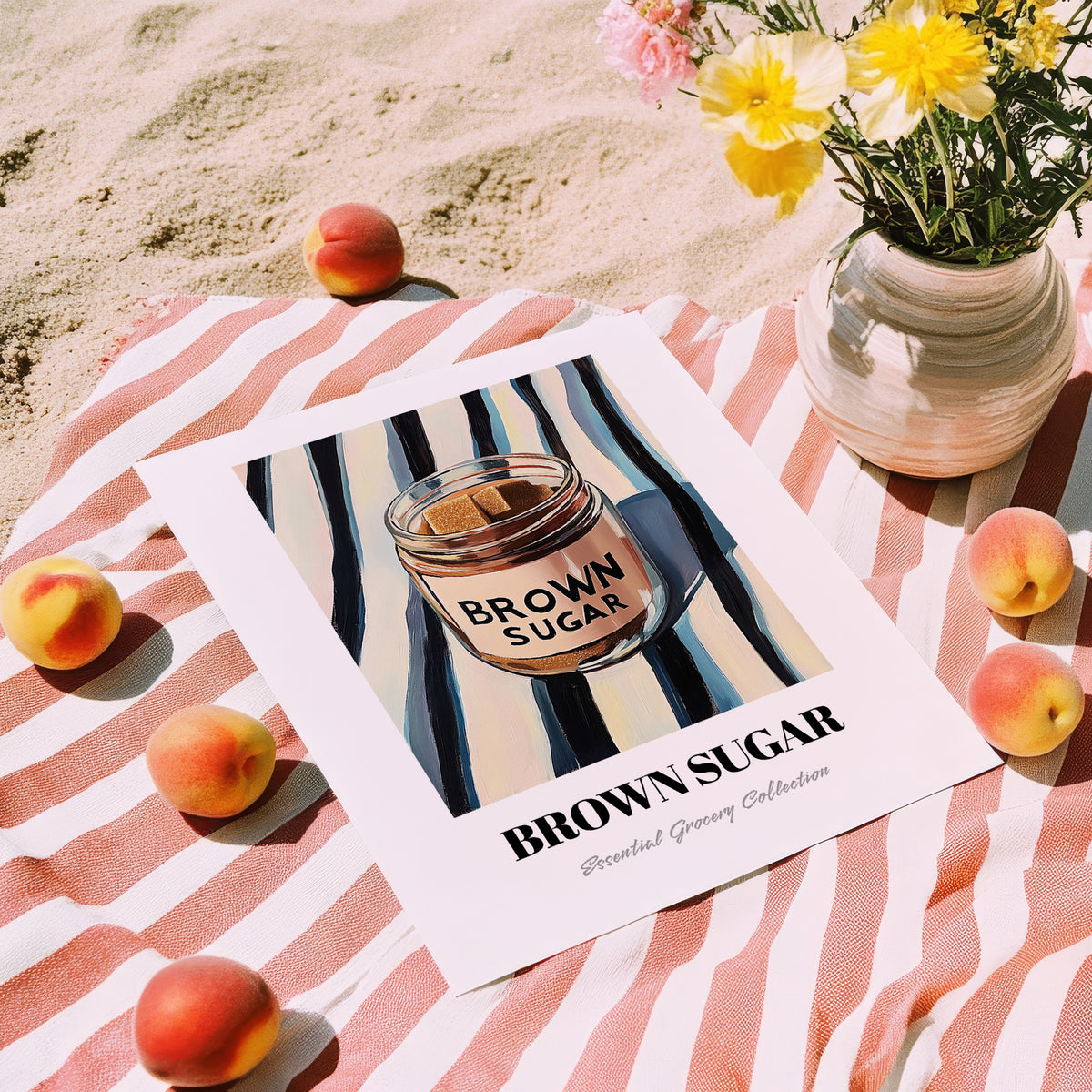 Brown Sugar – on Striped Tablecloth, Sweetener Painting, unframed on coastal sand