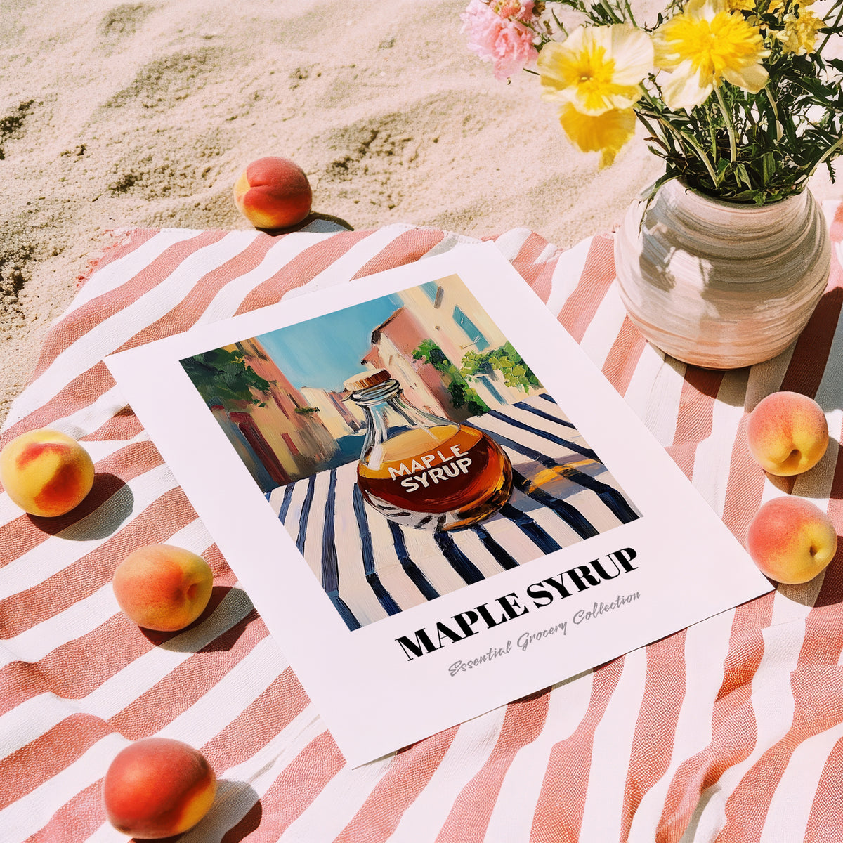 Maple Syrup – Italian Street Café Scene, Sweetener Still Life, unframed on coastal sand