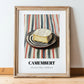 Camembert – on Striped Tablecloth, Cheese Painting, in wooden frame leaning on the floor