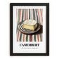 Camembert – on Striped Tablecloth, Cheese Painting, in sleek black frame