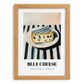 Blue – on Striped Tablecloth, Cheese Poster, set in oak frame