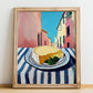 Monterey Jack – Italian Street Café Scene, Cheese Wall Decor, no-text version framed in wood