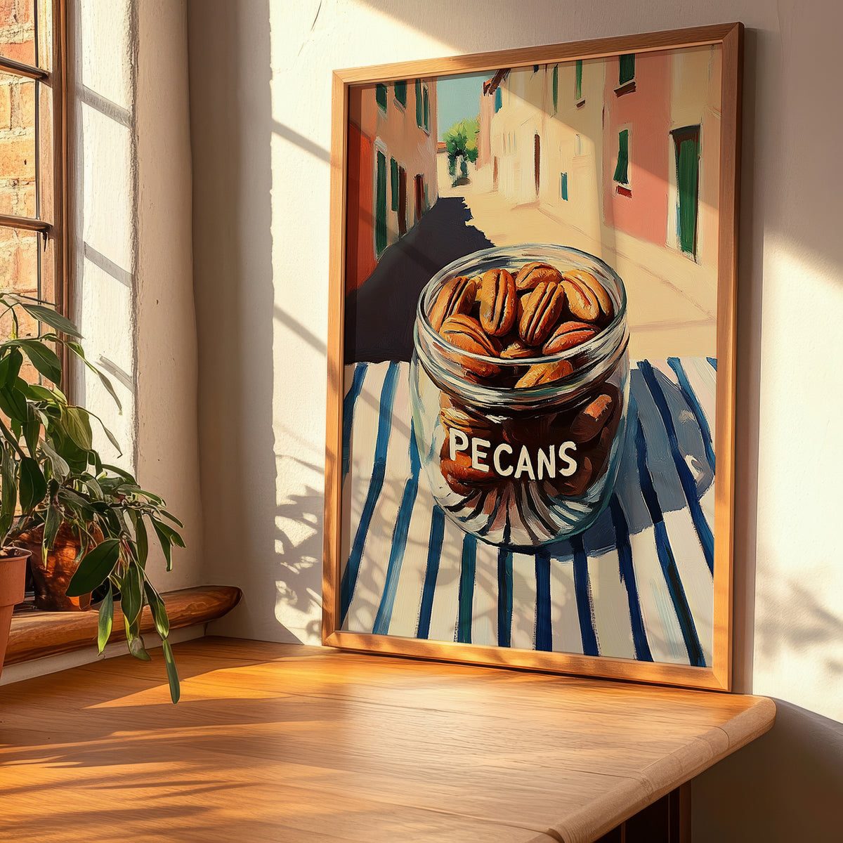 Pecans – Italian Street Café Scene, Nuts Wall Art, clean layout with no caption