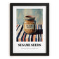 Sesame Seeds – on Striped Tablecloth, Nuts Poster, in sleek black frame
