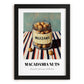 Macadamia – on Striped Tablecloth, Nuts Painting, in sleek black frame