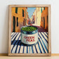 Green Peas – Italian Outdoor Café Scene, Canned Vegetables Wall Art, no-text version framed in wood