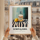 Lemon & Soda – on Striped Tablecloth, Lemonade Poster, styled in a charming Paris street view