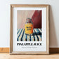 Pineapple Juice – on Striped Tablecloth, Lemonade Wall Decor, in wooden frame leaning on the floor