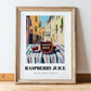 Raspberry Juice – Italian Outdoor Café Scene, Lemonade Painting, in wooden frame leaning on the floor