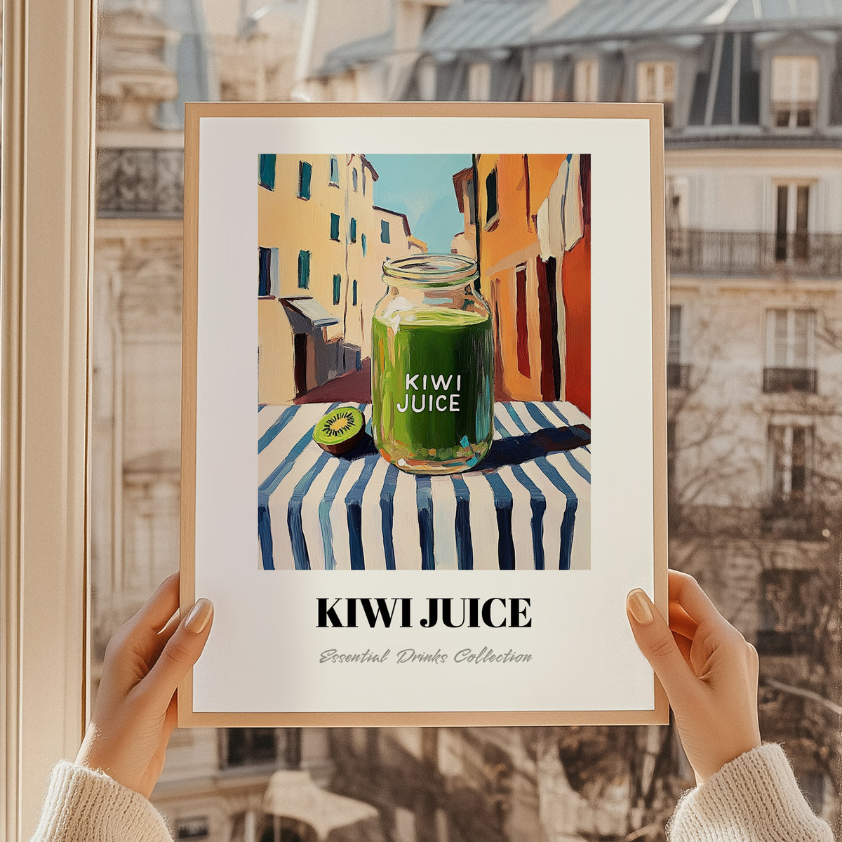 Kiwi Juice – Italian Café on the Corner, Lemonade Poster, styled in a charming Paris street view