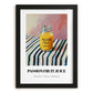 Passion Fruit Juice – on Striped Tablecloth, Lemonade Art, in sleek black frame