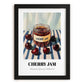 Cherry Jam – on Striped Tablecloth, Jam Art, in sleek black frame