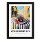 Strawberry Jam – Italian Urban Café Scene, Jam Painting, in sleek black frame