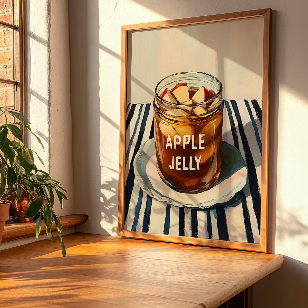 Apple Jelly – on Striped Tablecloth, Jam Wall Decor, clean layout with no caption
