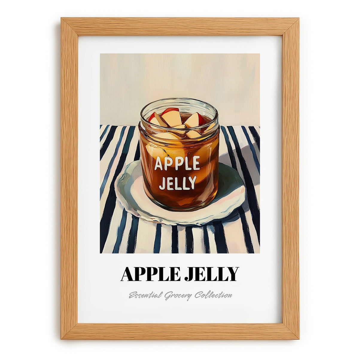 Apple Jelly – on Striped Tablecloth, Jam Wall Decor, set in oak frame