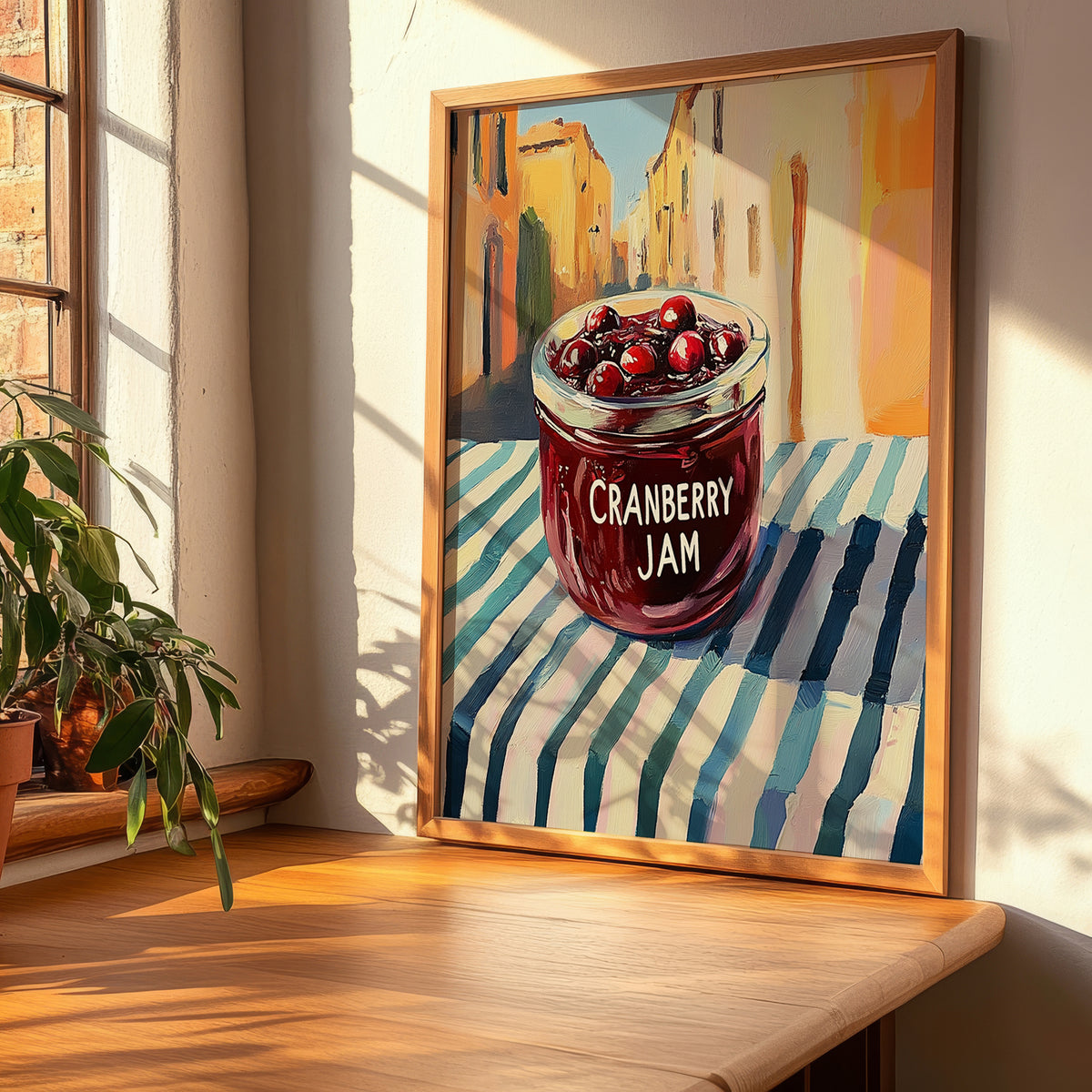 Cranberry Jam – Italian Street Café Scene, Jam Painting, clean layout with no caption