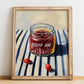 Rosehip Jam – on Striped Tablecloth, Jam Art, no-text version framed in wood