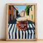 Rhubarb Jam – Italian Street Café Scene, Jam Wall Decor, no-text version framed in wood