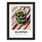 Jalapenos – on Striped Tablecloth, Bbq Painting, in sleek black frame